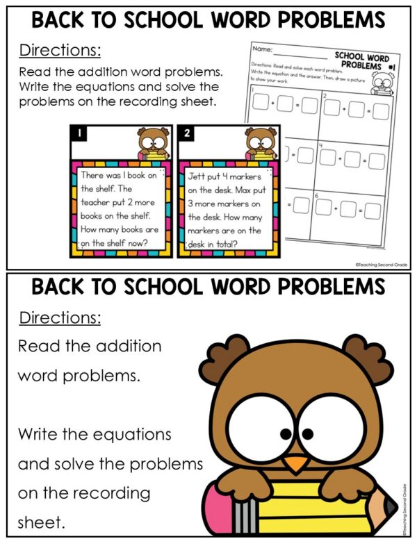 September Addition Word Problems Math Center | Fall Math Task Cards 1st ...