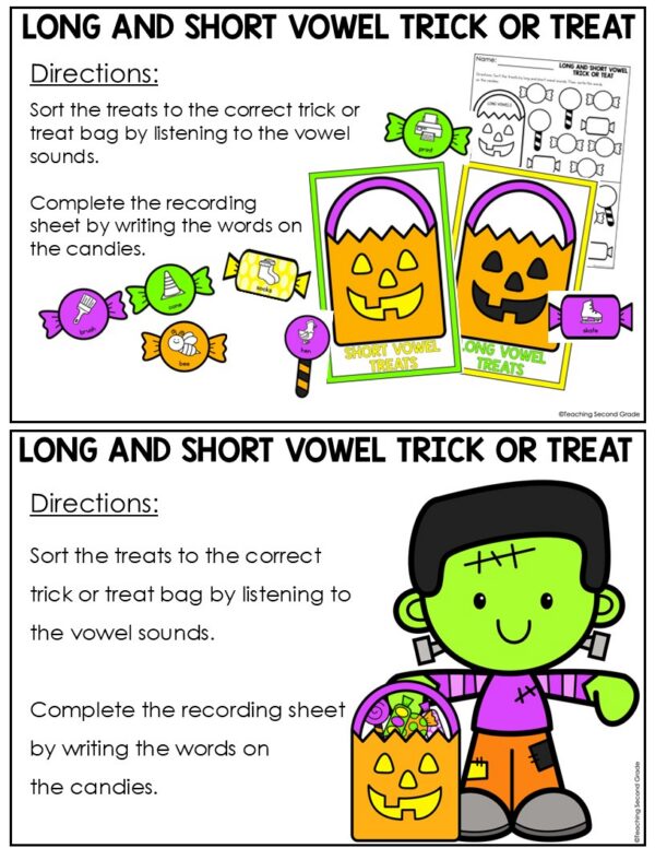 Halloween Short and Long Vowels Phonics Center | October Literacy ...