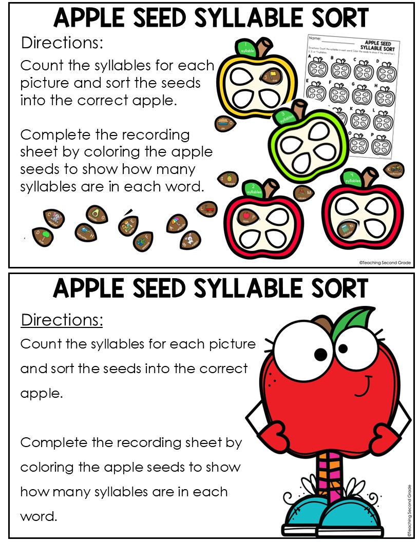 September Syllable Sort Phonics Center Apple Seed Sorting Activity - Image 5