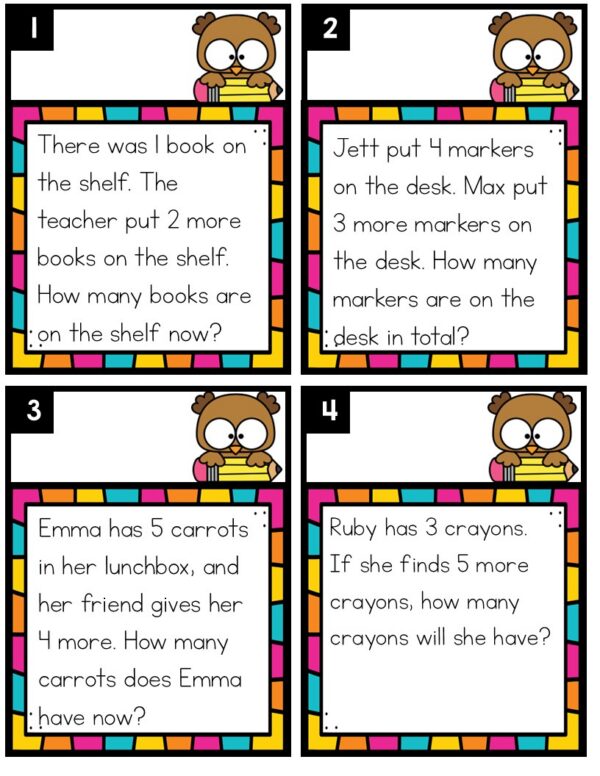 September Addition Word Problems Math Center | Fall Math Task Cards 1st ...