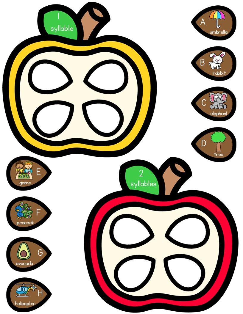 September Syllable Sort Phonics Center Apple Seed Sorting Activity - Image 4