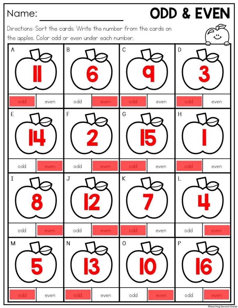Apple Sorting Odd and Even Numbers Math Center Fun Fall Math Activity ...