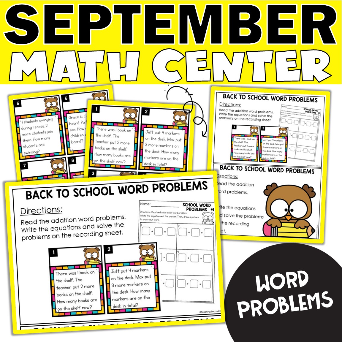 September Addition Word Problems Math Center | Fall Math Task Cards 1st ...