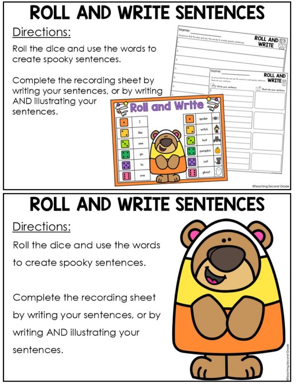 Halloween Roll & Write Sentences October Sentence-Building Literacy ...