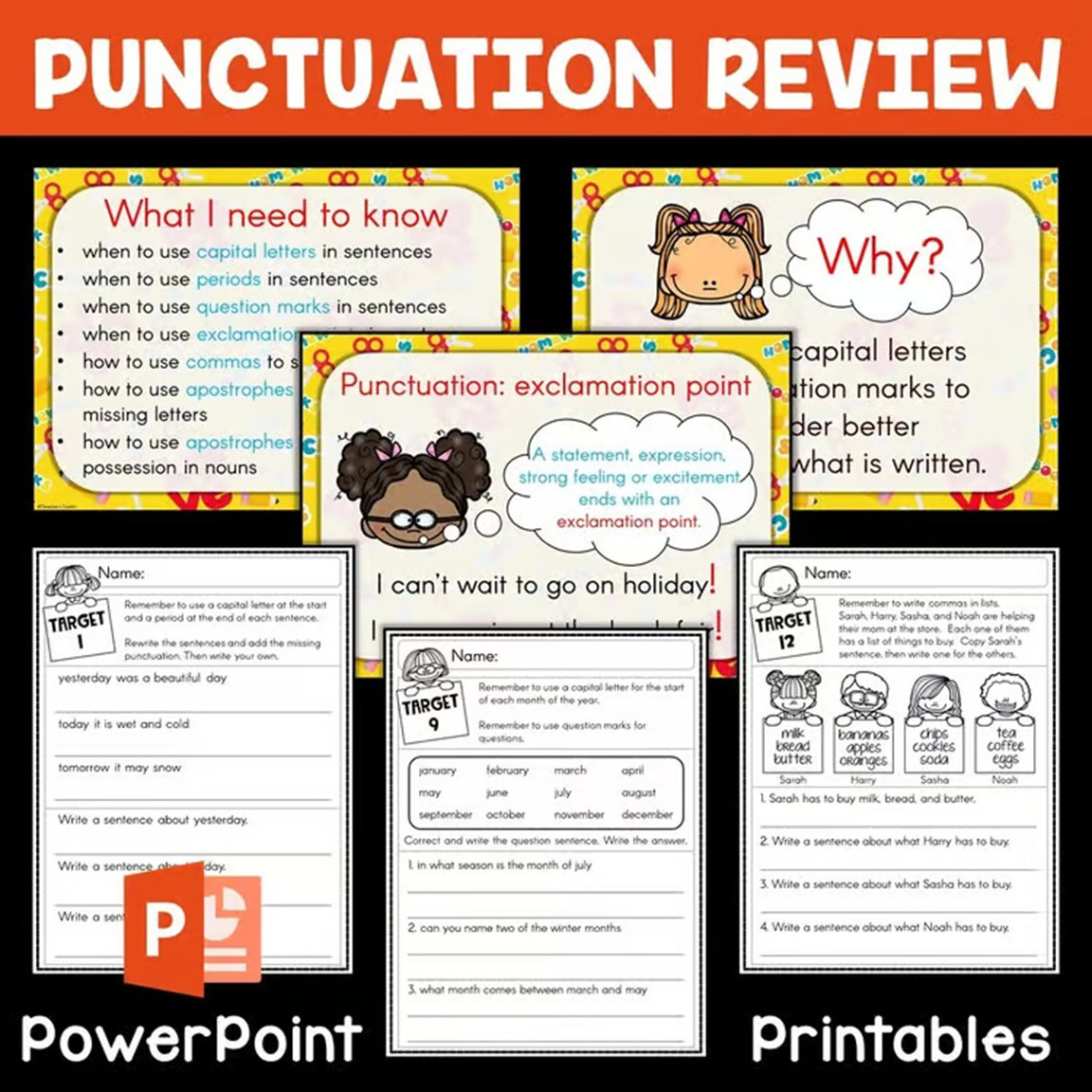 Capitalization and Punctuation PowerPoint + Worksheets | Grammar Review ...