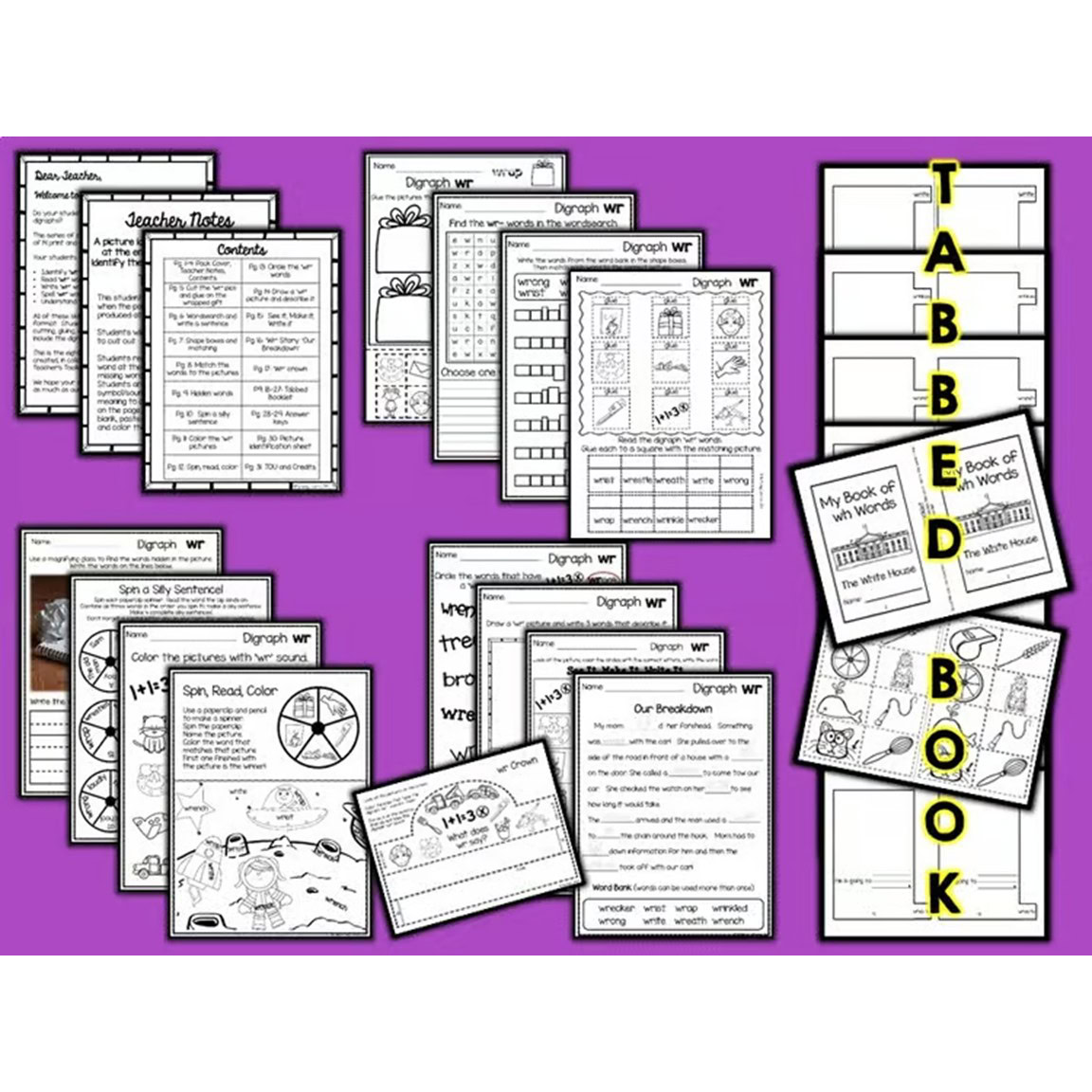 Consonant Digraph WR worksheets and activities for silent letter phonics practice