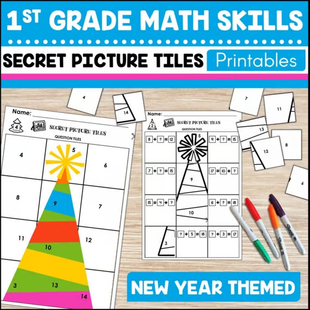 New Year First Grade Math Mystery Pictures – Printable Math Review ...