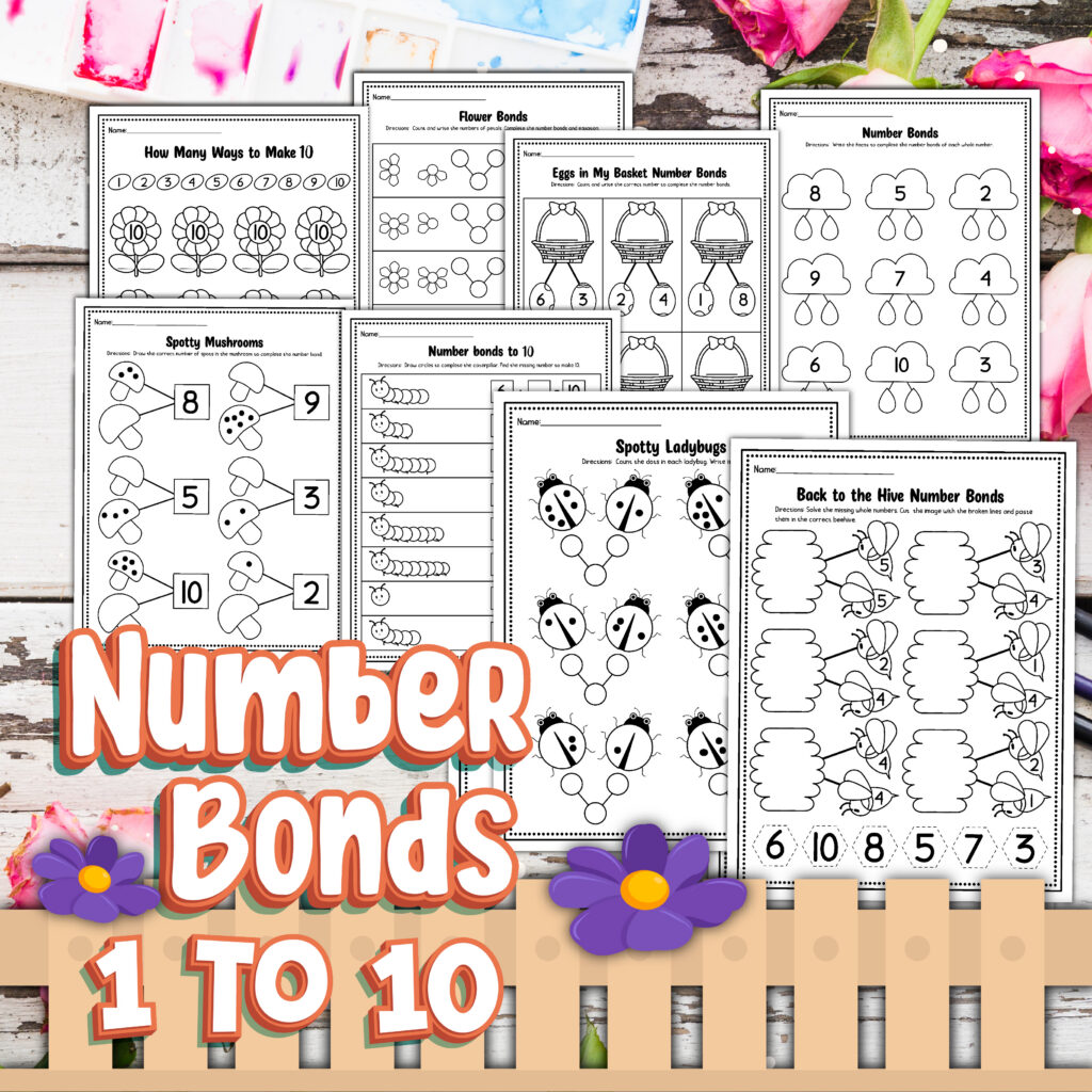 Spring Number Bonds Worksheets for Kindergarten and 1st Grade