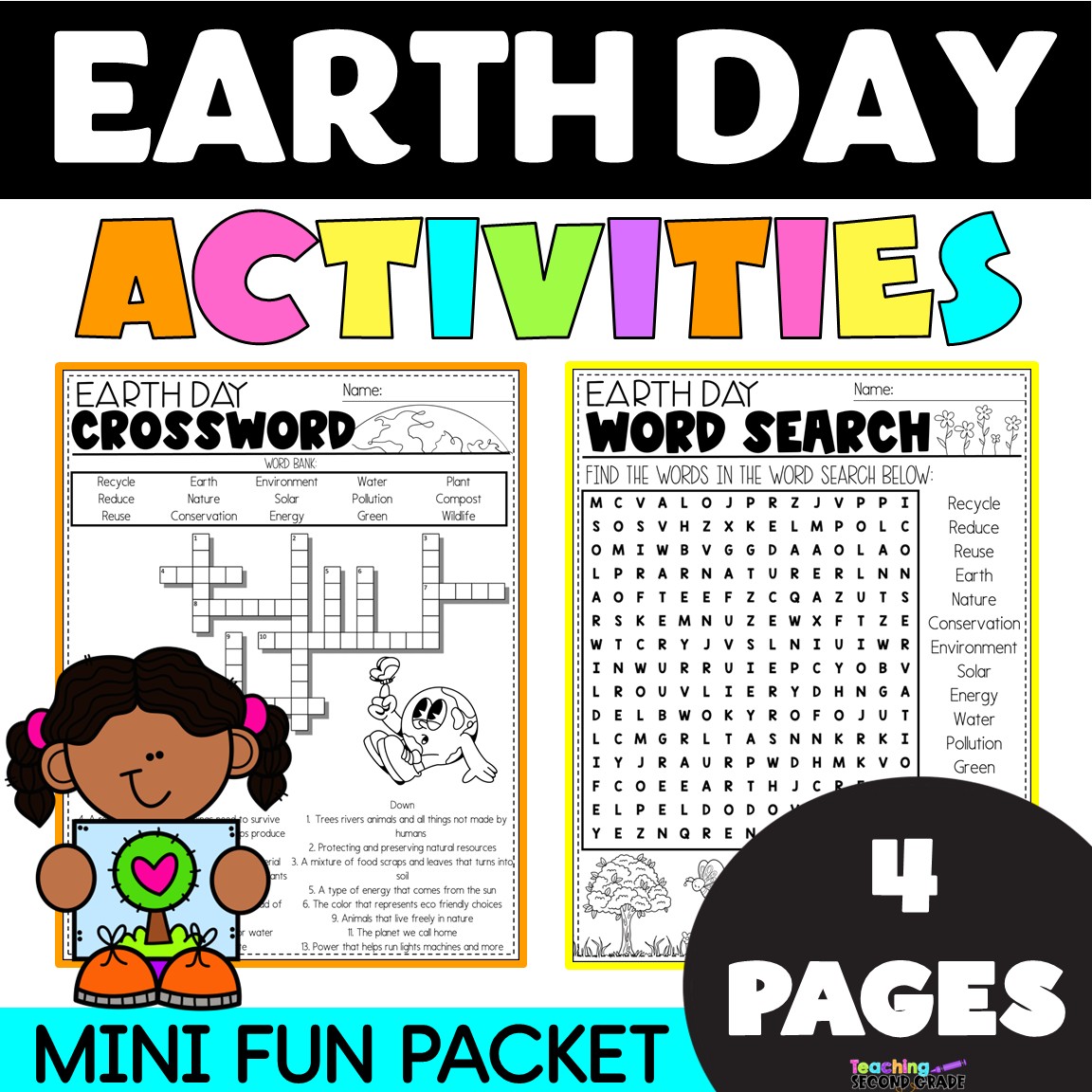 Earth Day Fun Packet Worksheets No Prep 1st 2nd Grade Word Search