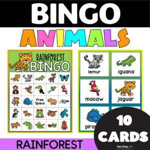 Rainforest animal bingo game printable science activity