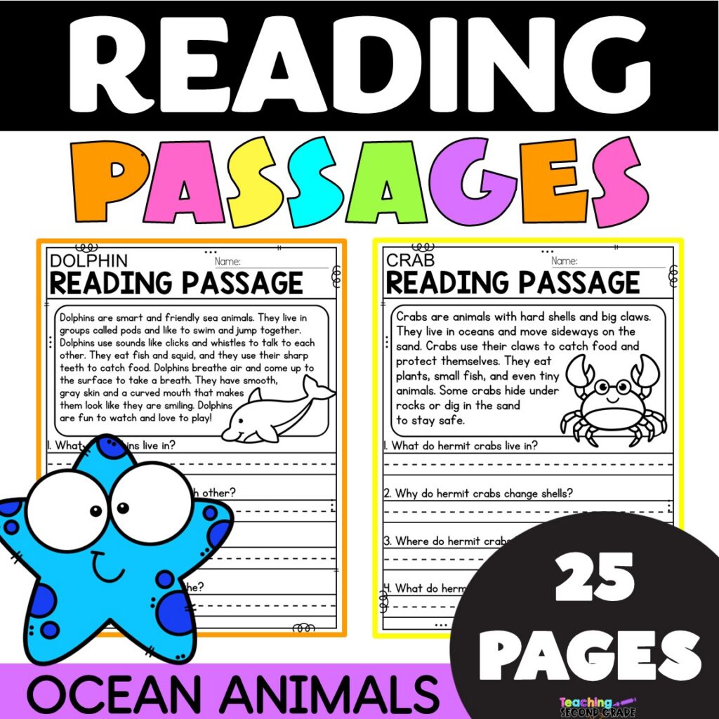 Ocean Animals Reading Comprehension Passages 1st 2nd Grade