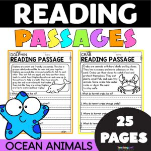 Ocean animals reading comprehension passages with text evidence worksheets for 1st and 2nd grade students