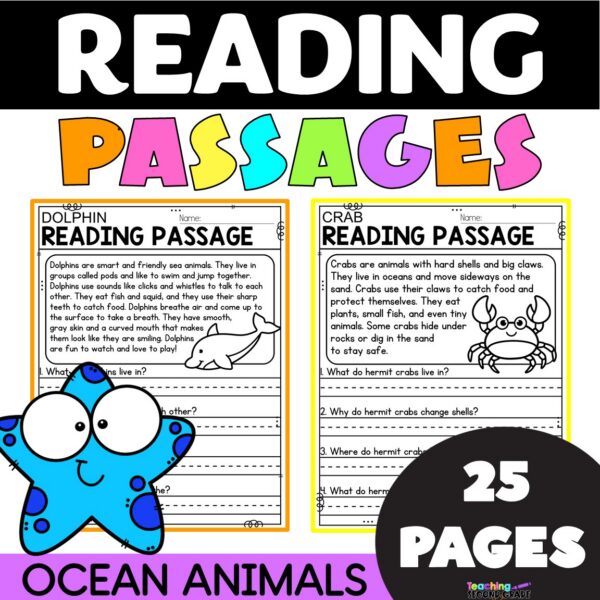 Ocean Animals Reading Comprehension Passages 1st 2nd Grade