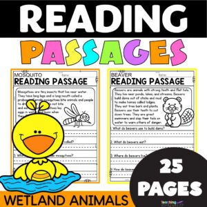 Wetland animals reading comprehension passages text evidence nonfiction printable
