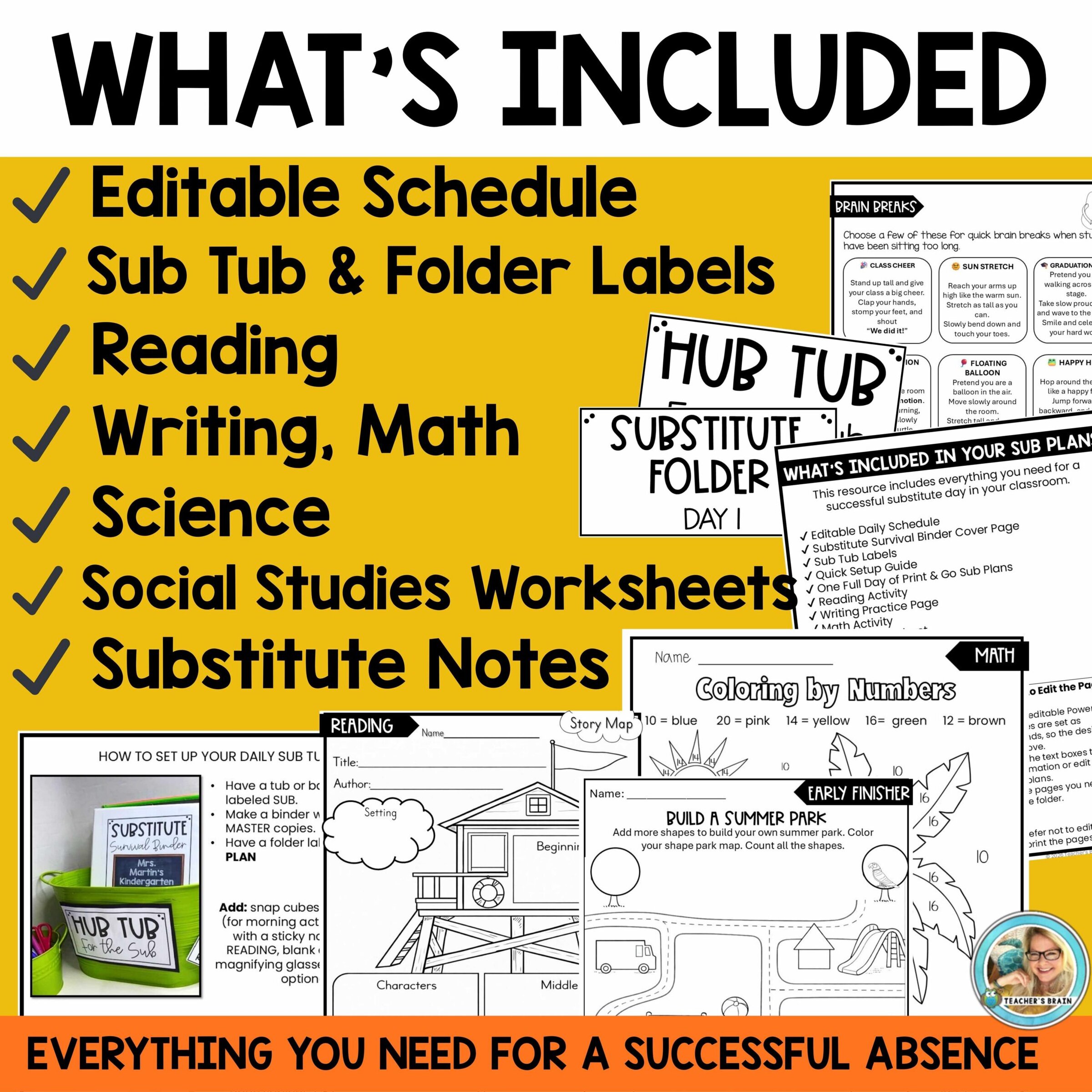 End of the Year Emergency Sub Plans Kindergarten FULL DAY Print & Go EDITABLE - Image 2