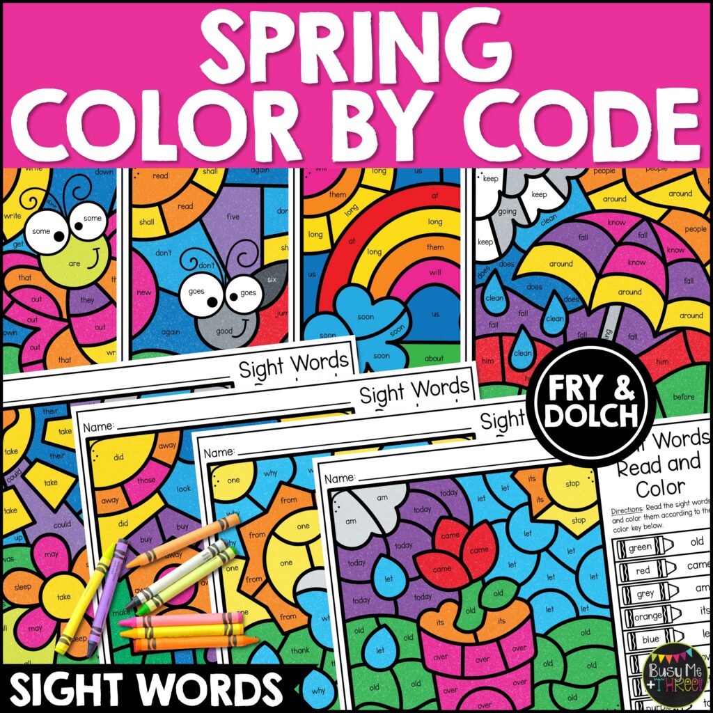Spring Color by Code Sight Words Worksheets K-2 - Teaching Ideas Made Easy