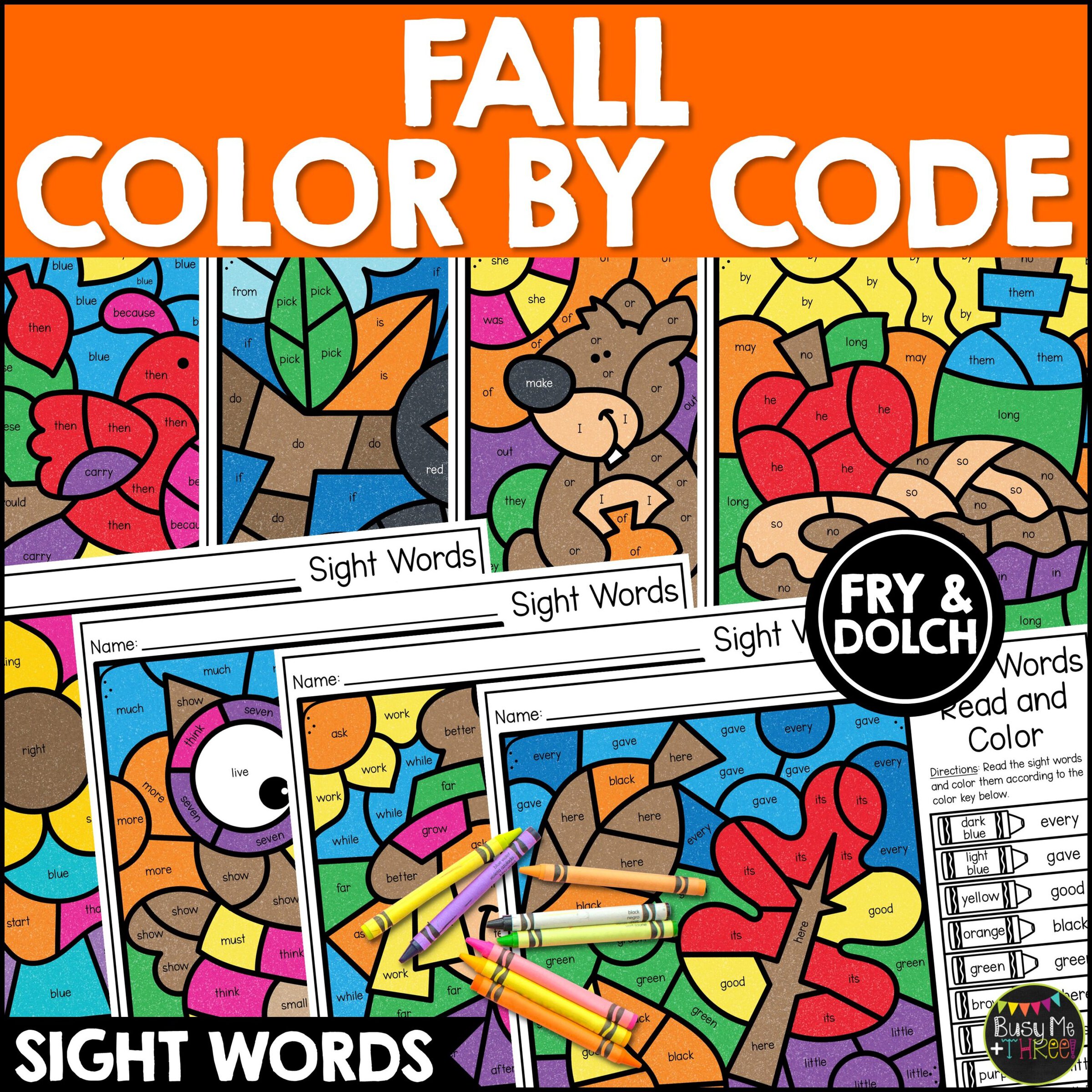 Fall Color by Code Sight Words No Prep Worksheets
