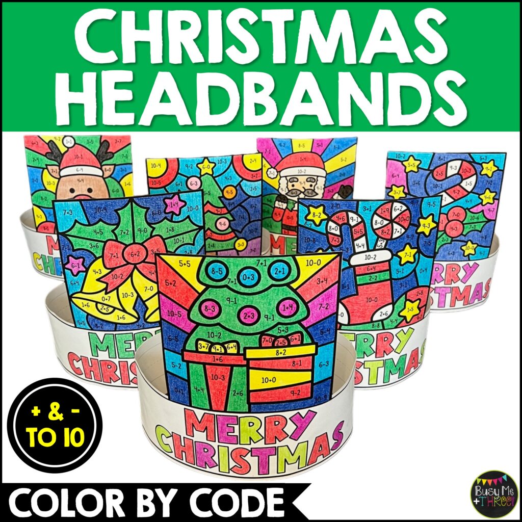 Christmas Color by Code Headbands Addition Subtraction - Teaching Ideas ...