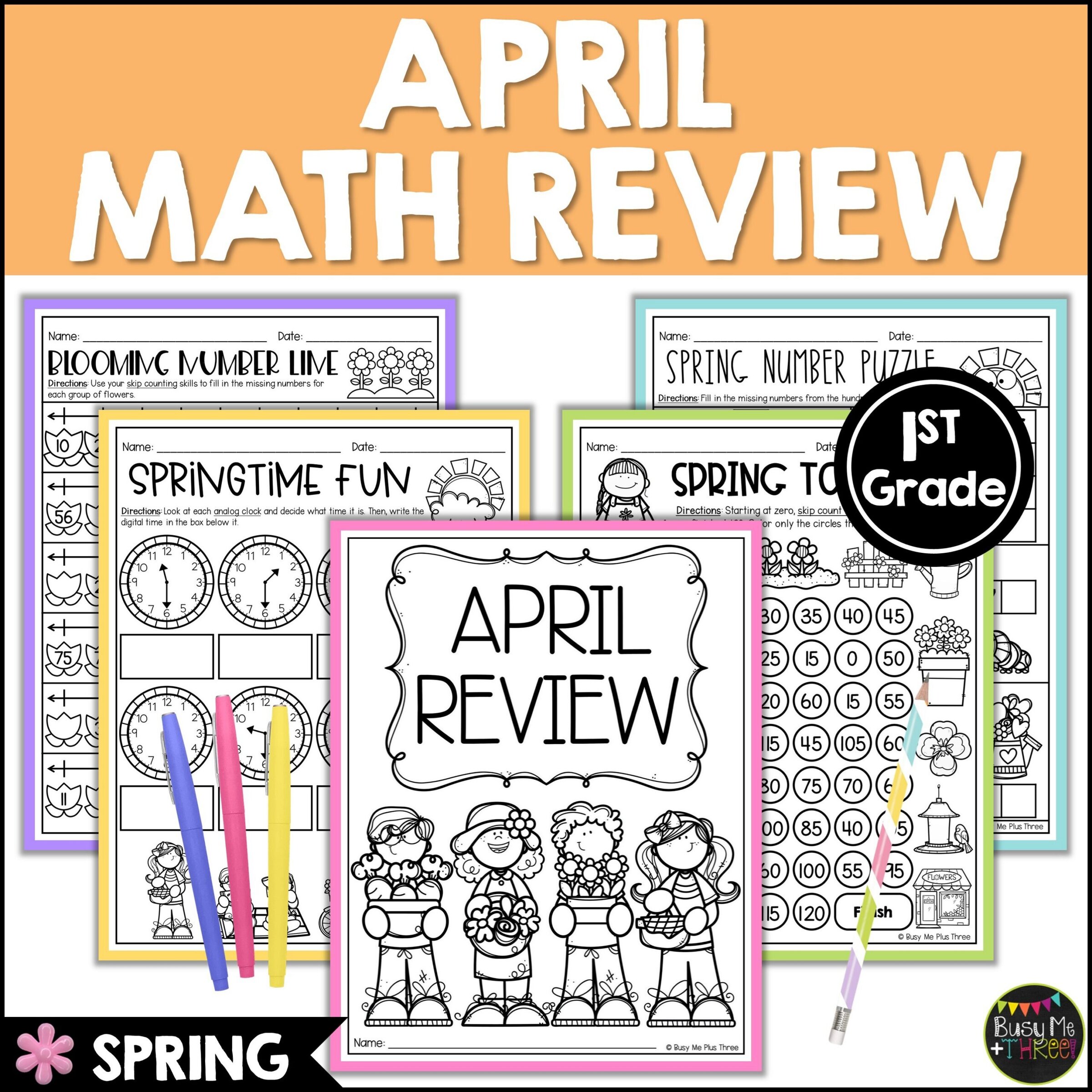 1st Grade Spring Math Review No Prep Printables - Teaching Ideas Made Easy