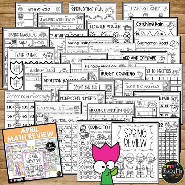 1st Grade Spring Math Review No Prep Printables - Teaching Ideas Made Easy