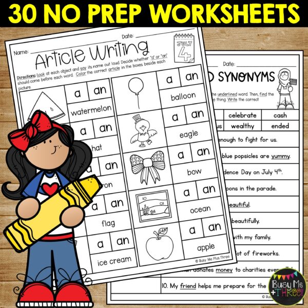 1st Grade July ELA Review No Prep Printables - Teaching Ideas Made Easy