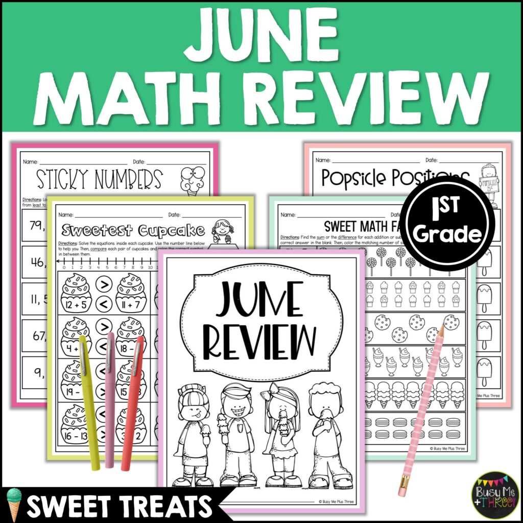 1st Grade Math No Prep June Sweets Review Worksheets - Teaching Ideas ...