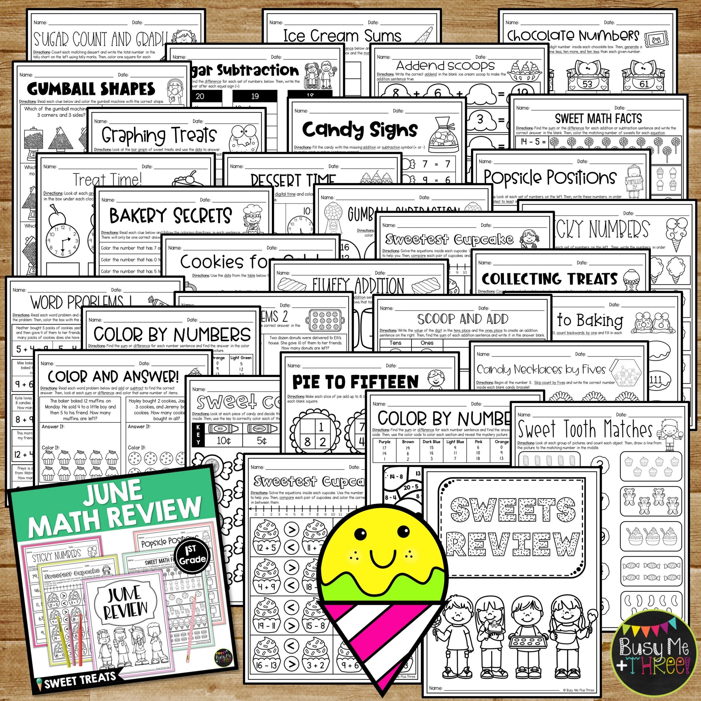 1st Grade Math No Prep June Sweets Review Worksheets - Teaching Ideas ...