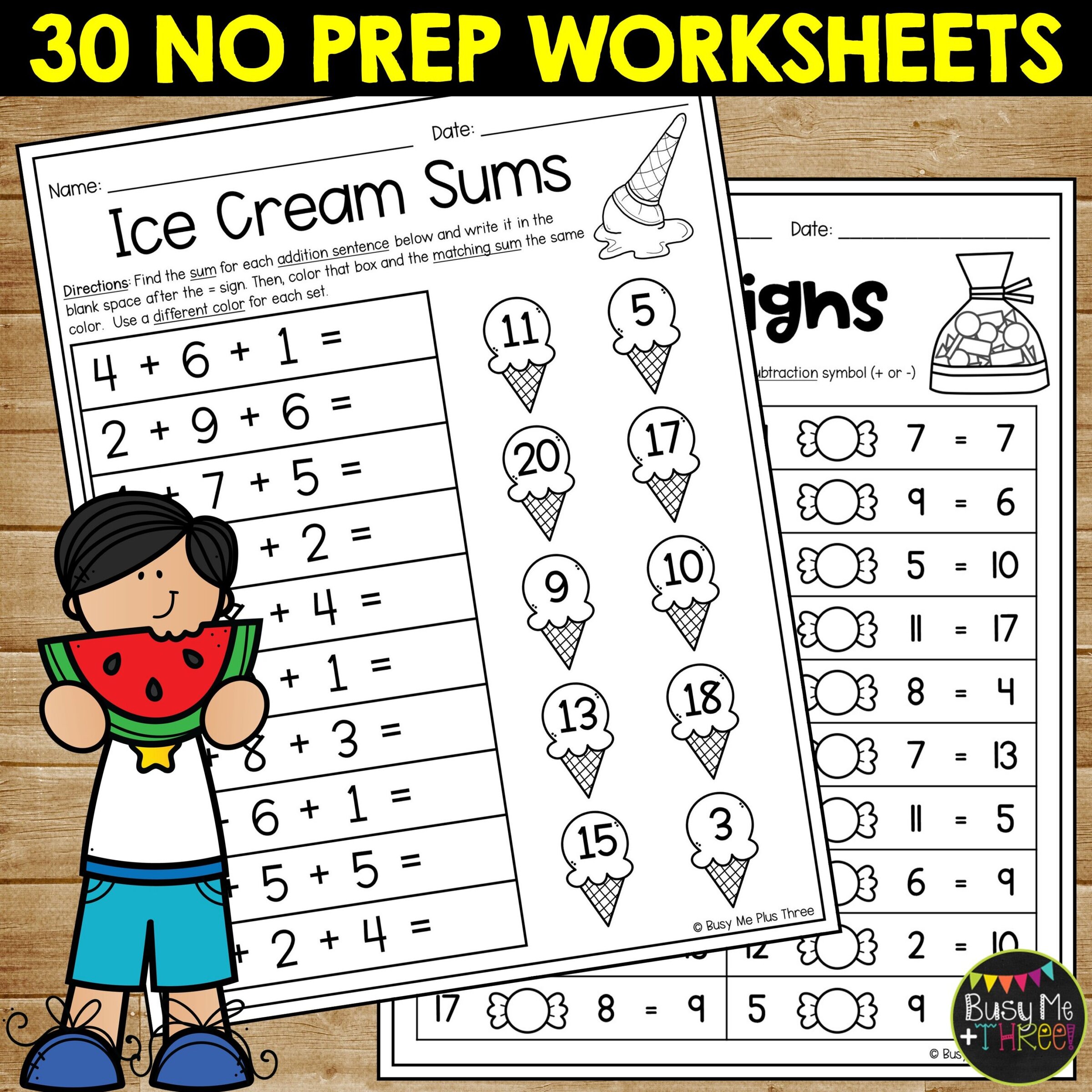 1st Grade Math No Prep June Sweets Review Worksheets - Teaching Ideas ...