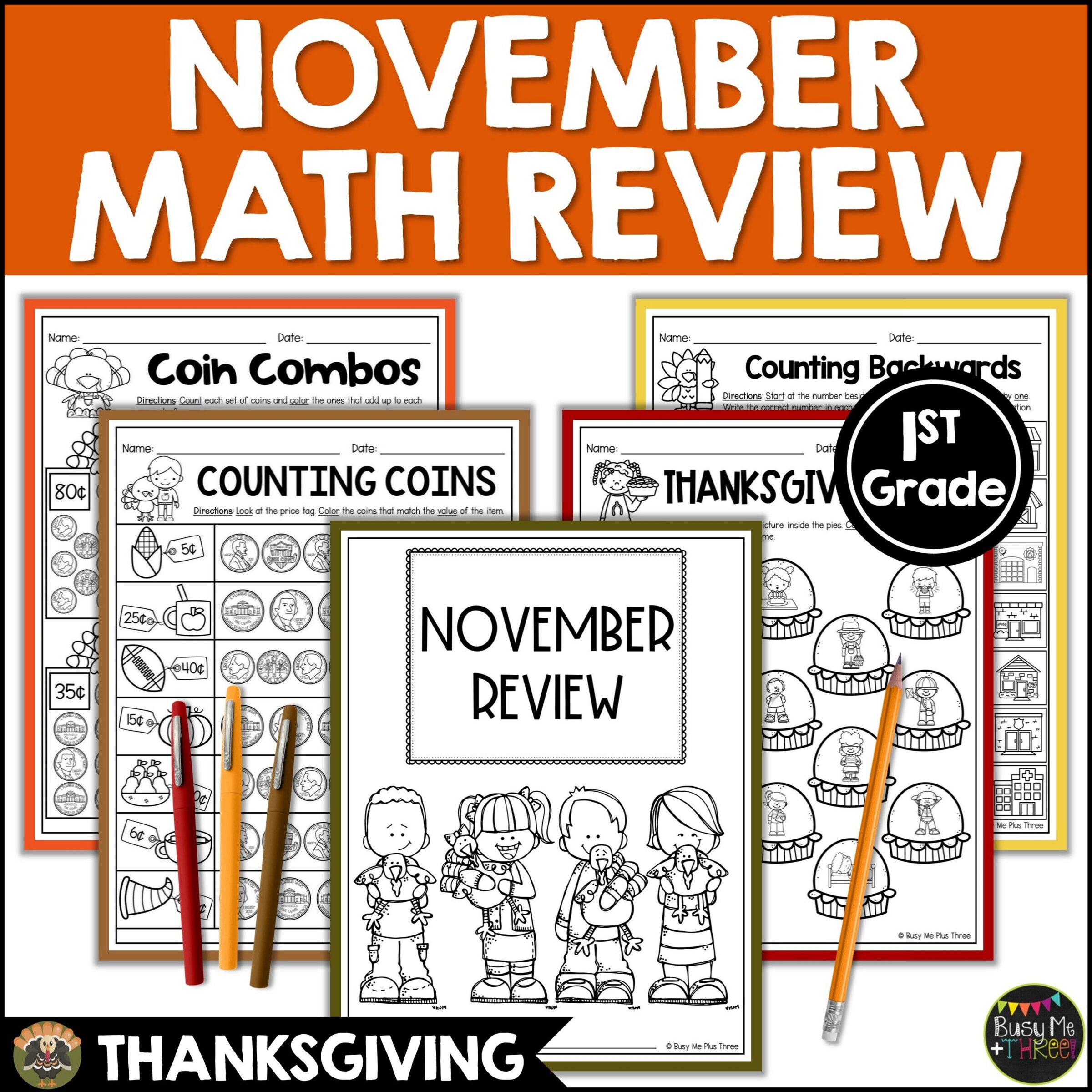 1st Grade Thanksgiving Math No Prep Printables November