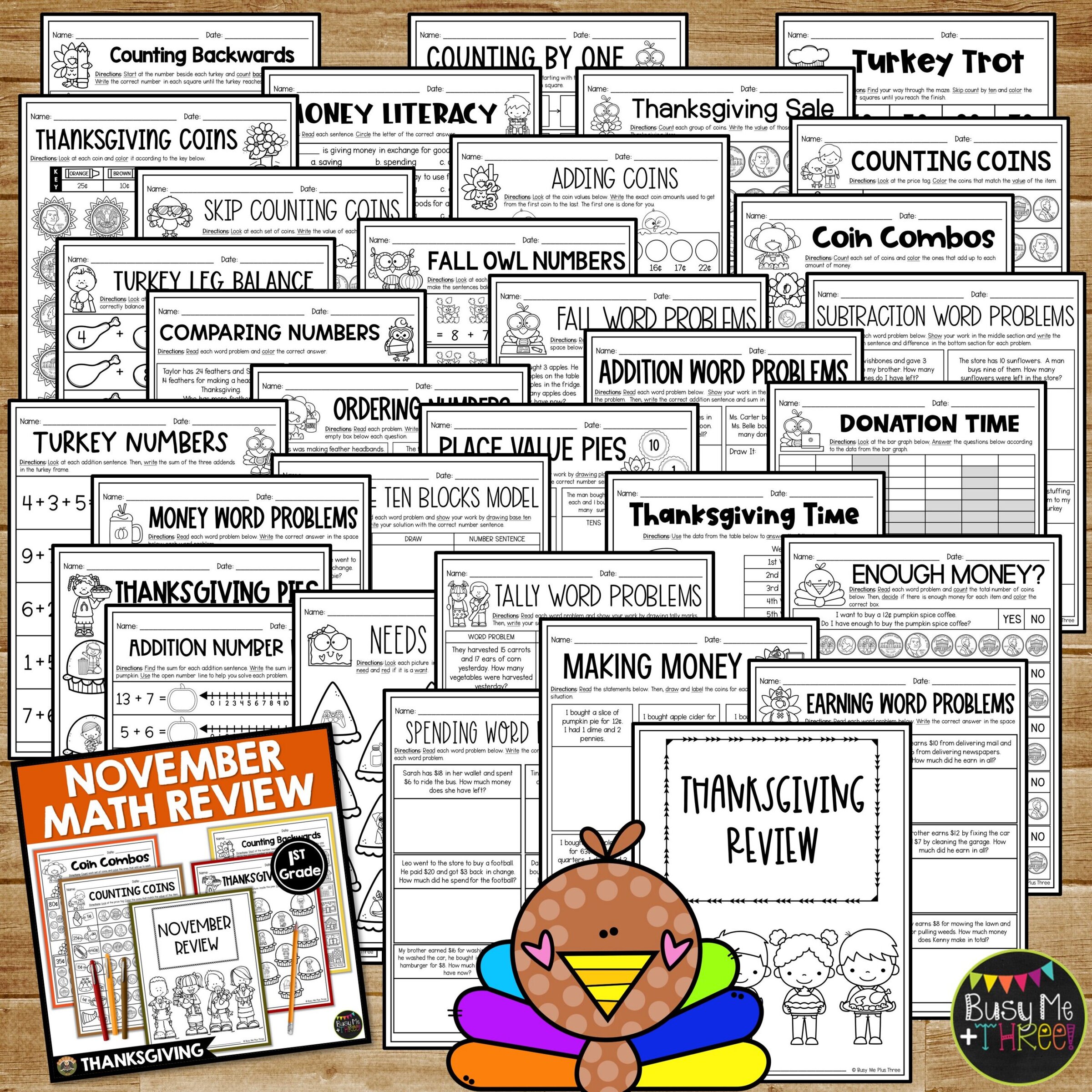 1st Grade Thanksgiving Math No Prep Printables November - Teaching ...