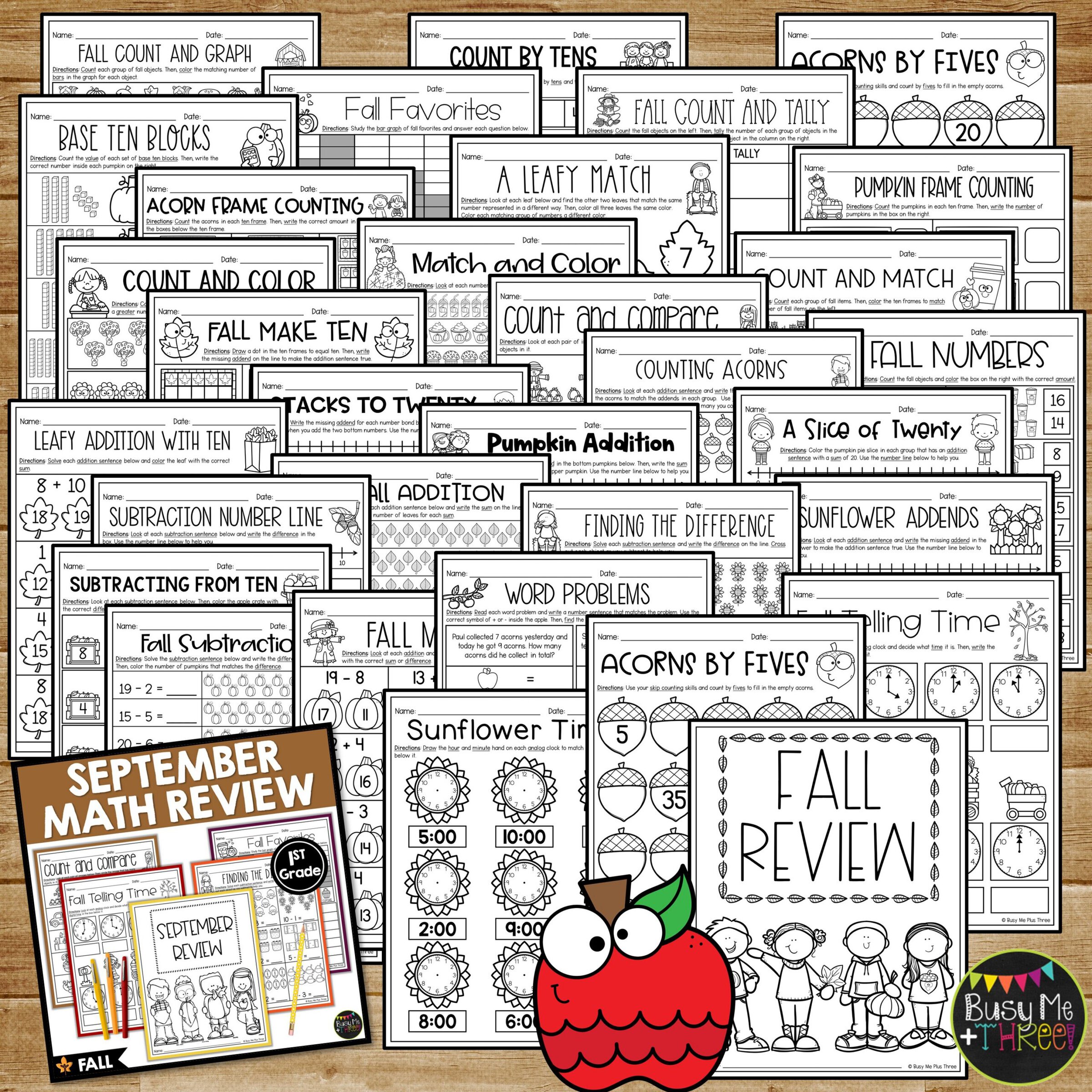 1st Grade Fall Math Review No Prep September Worksheets - Teaching ...