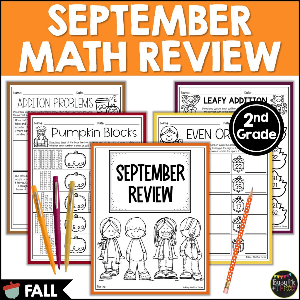 2nd Grade Fall Math Review No Prep Worksheets - Teaching Ideas Made Easy