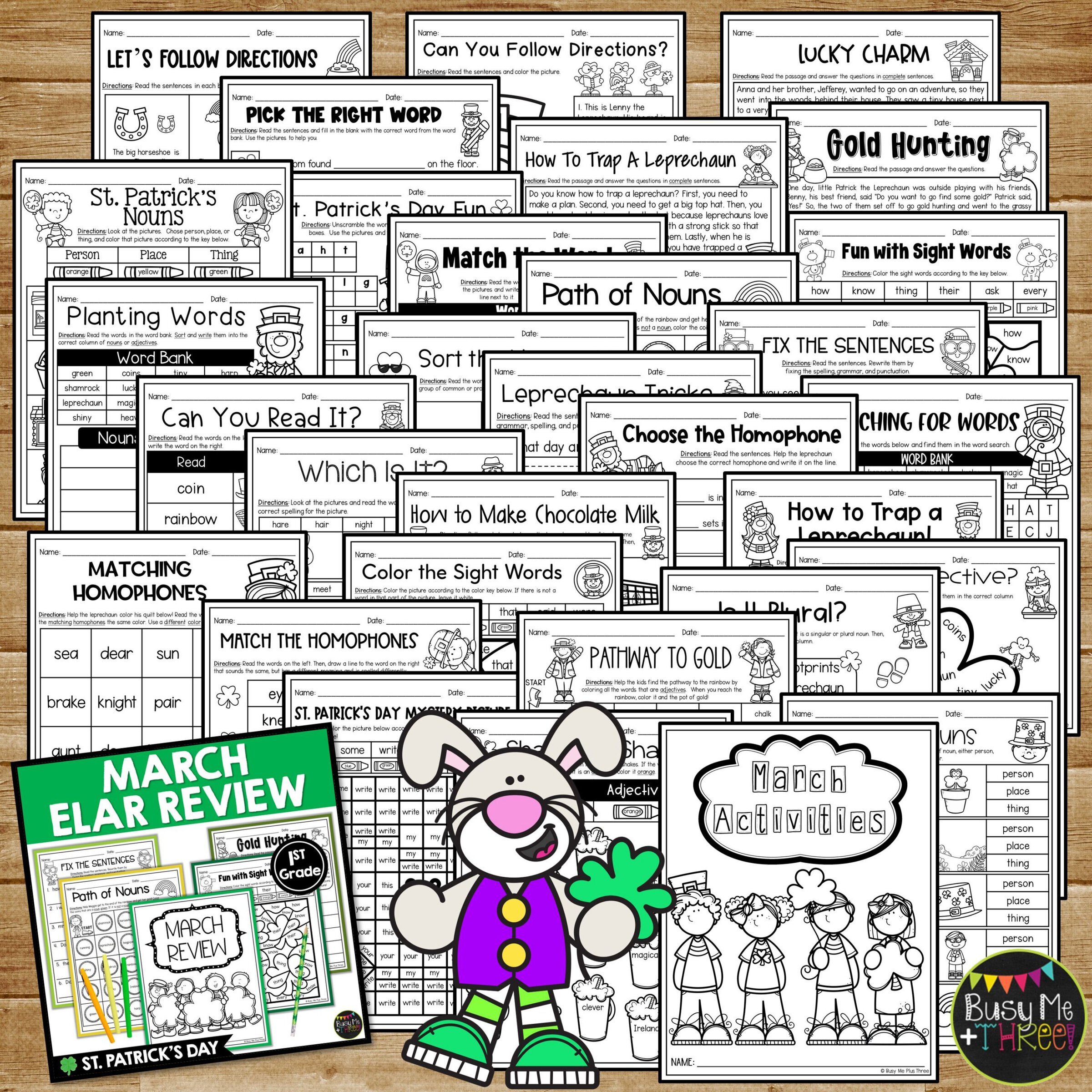 1st Grade St. Patrick's Day ELA Review No Prep Worksheets - Image 2