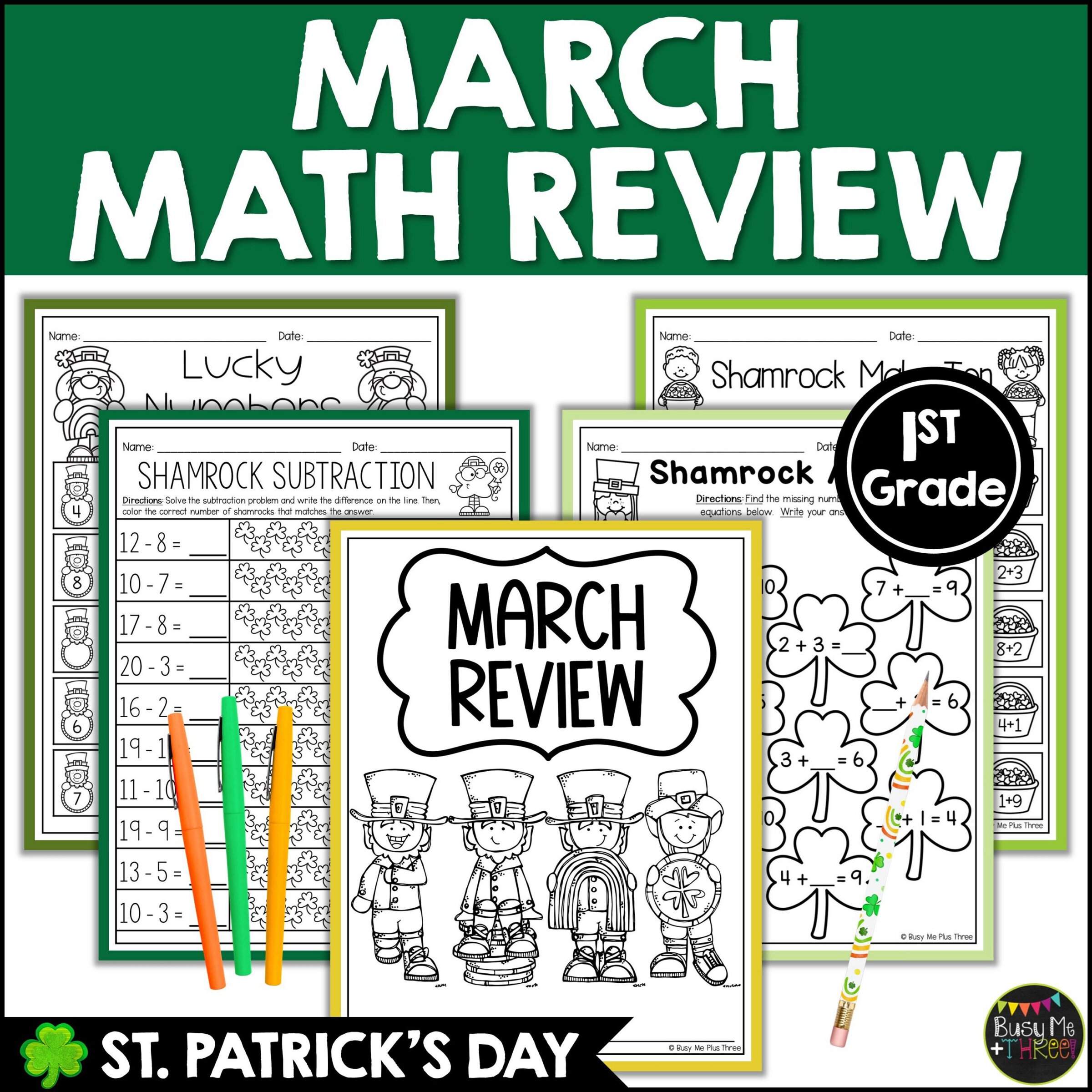 1st Grade St. Patrick's Day Math No Prep Worksheets - Teaching Ideas ...