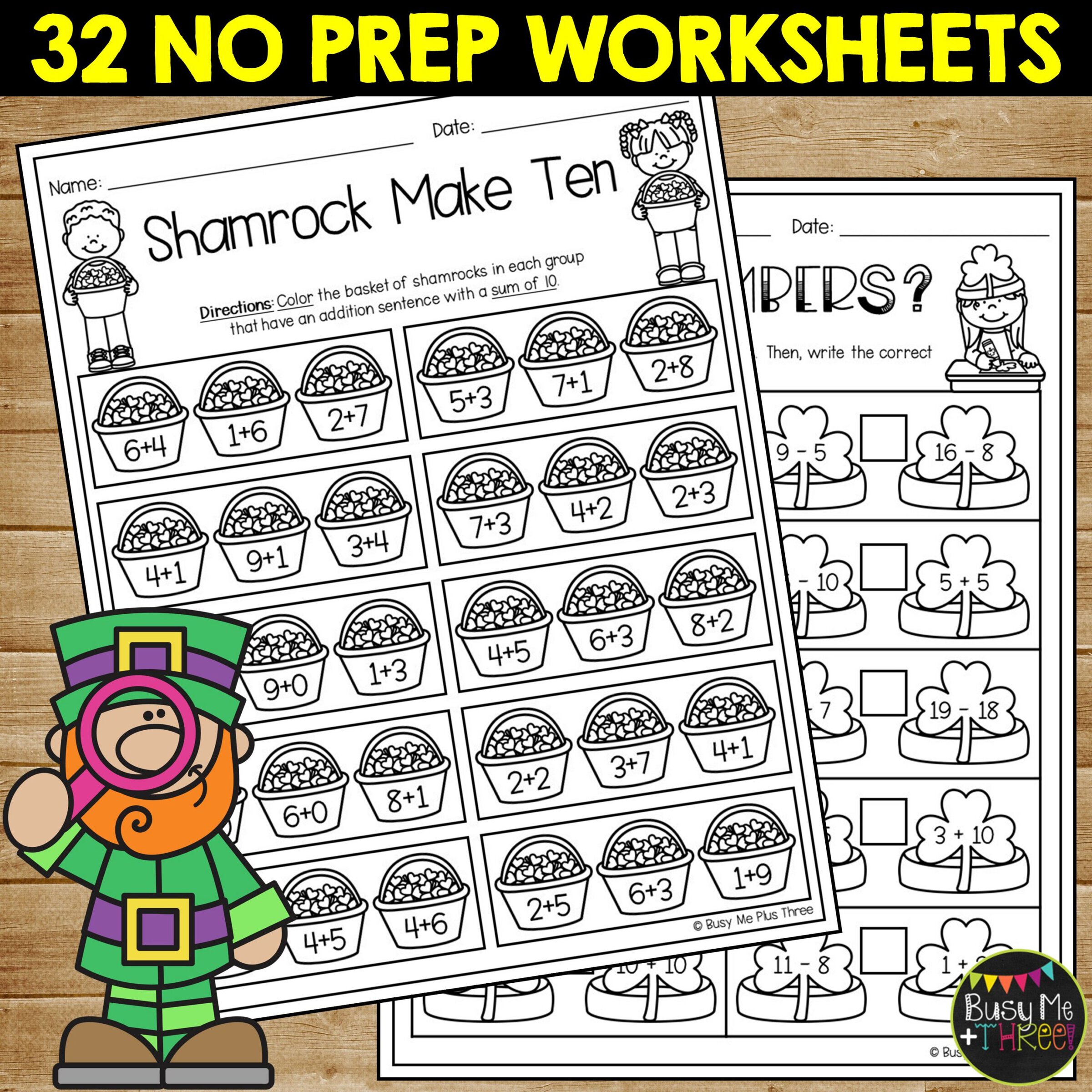 1st Grade St. Patrick's Day Math No Prep Worksheets - Teaching Ideas ...