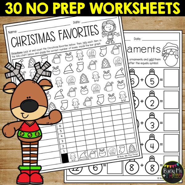 1st Grade Christmas Math No Prep Worksheets December - Teaching Ideas ...