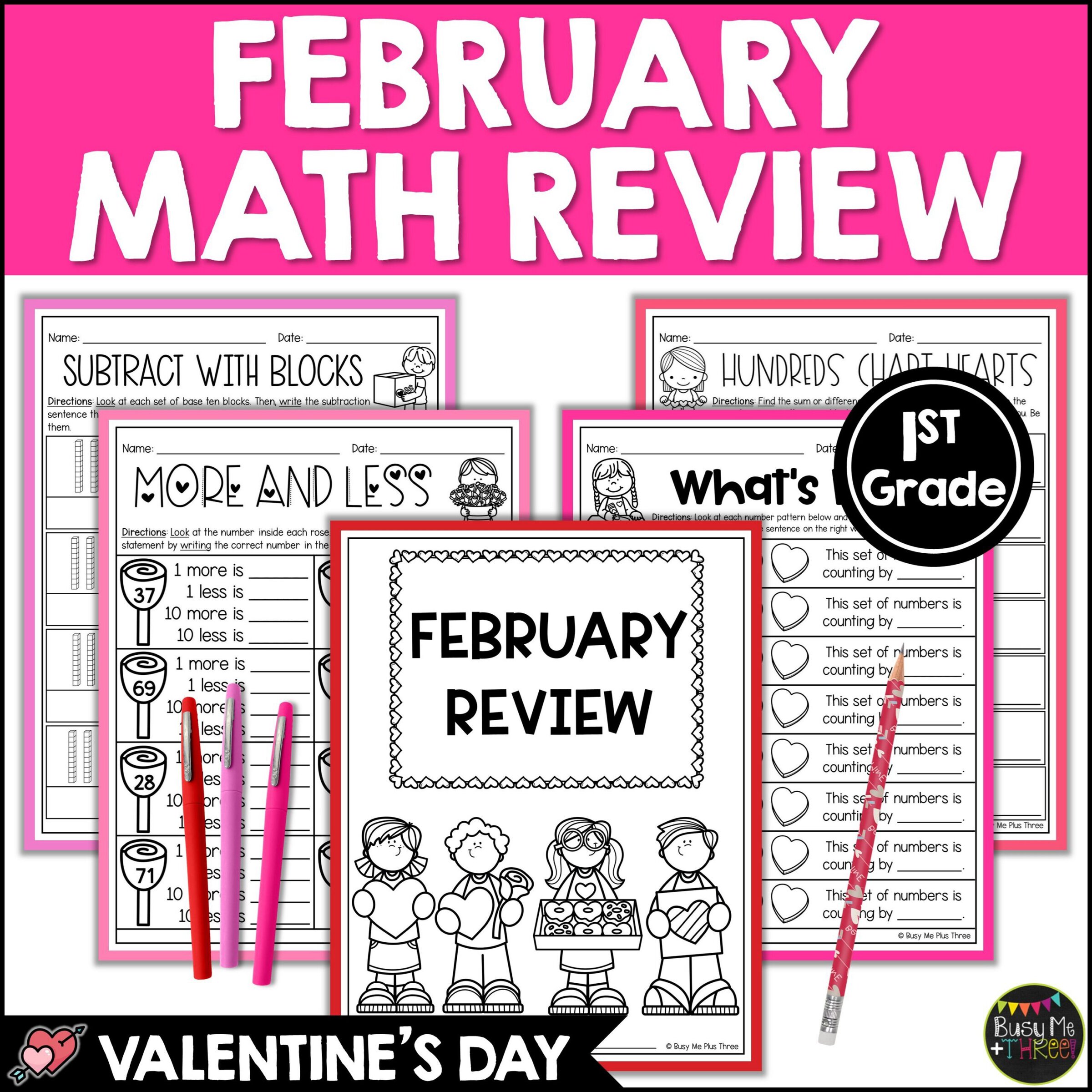 1st Grade Valentine's Day Math No Prep Worksheets