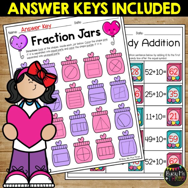 1st Grade Valentine's Day Math No Prep Worksheets - Teaching Ideas Made ...
