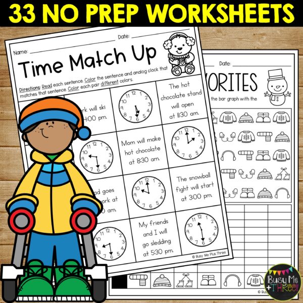 1st Grade Winter Math No Prep Worksheets January - Teaching Ideas Made Easy