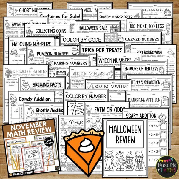 2nd Grade Thanksgiving Math No Prep Printables November - Teaching ...