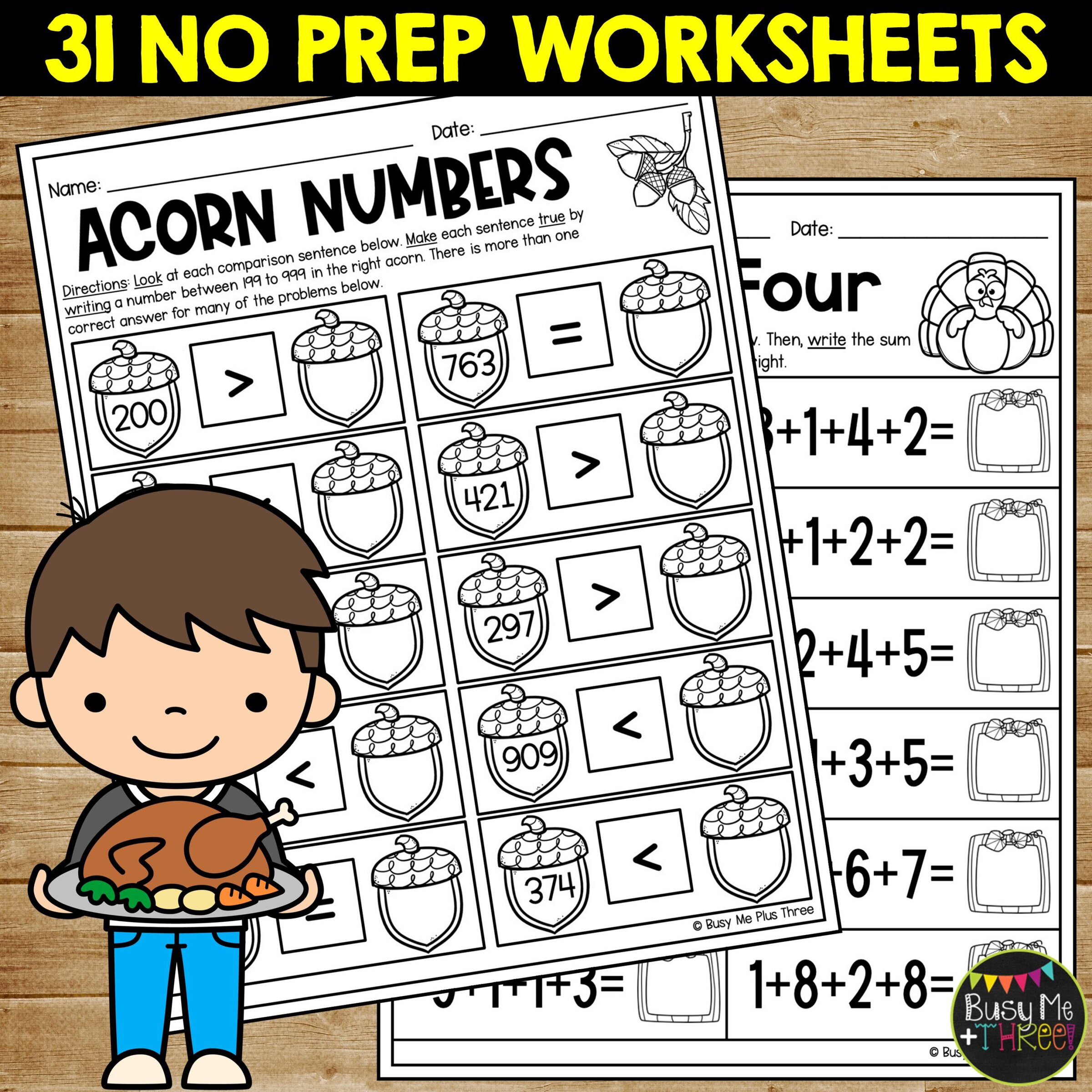 2nd Grade Thanksgiving Math No Prep Printables November - Teaching ...