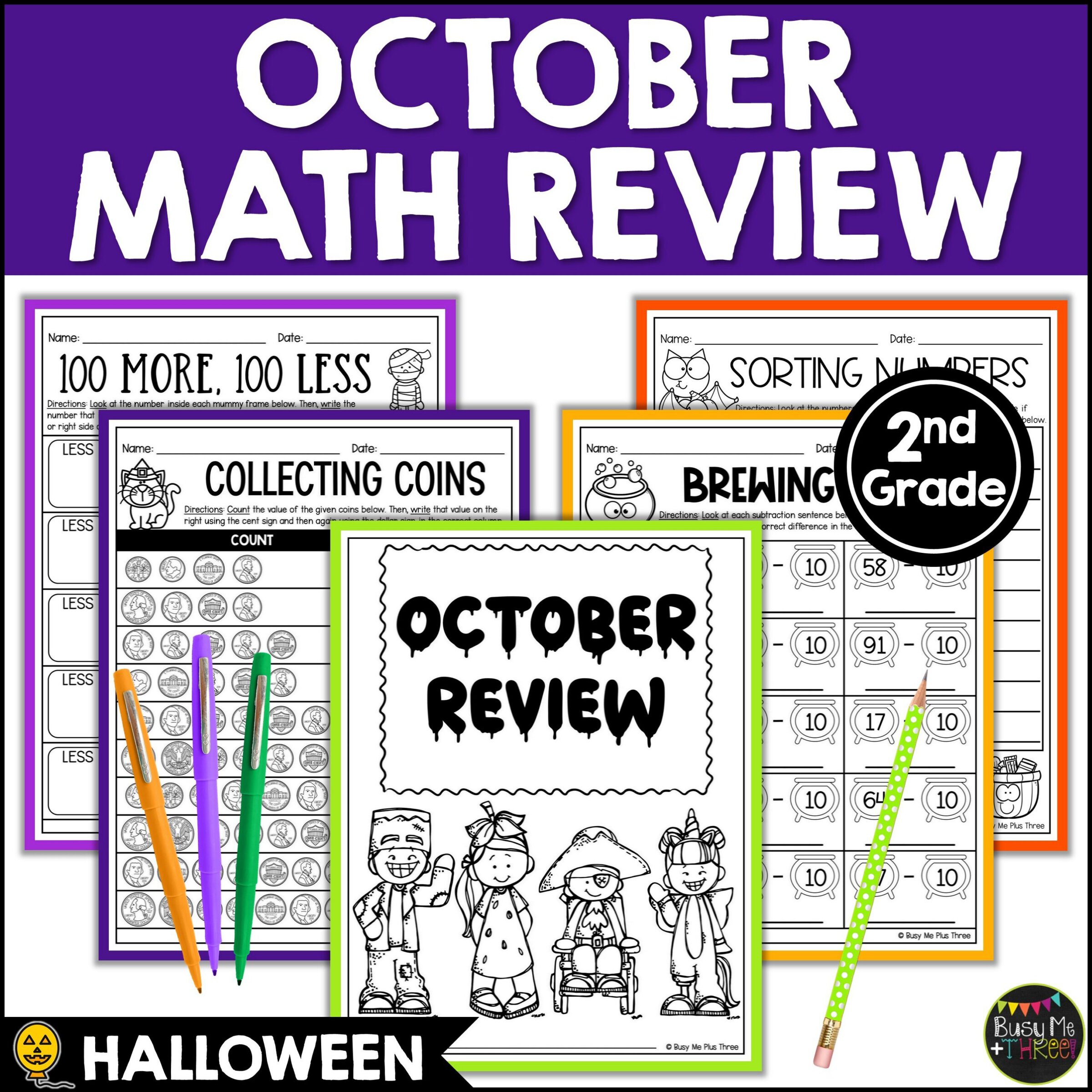 2nd Grade Halloween Math No Prep Worksheets October