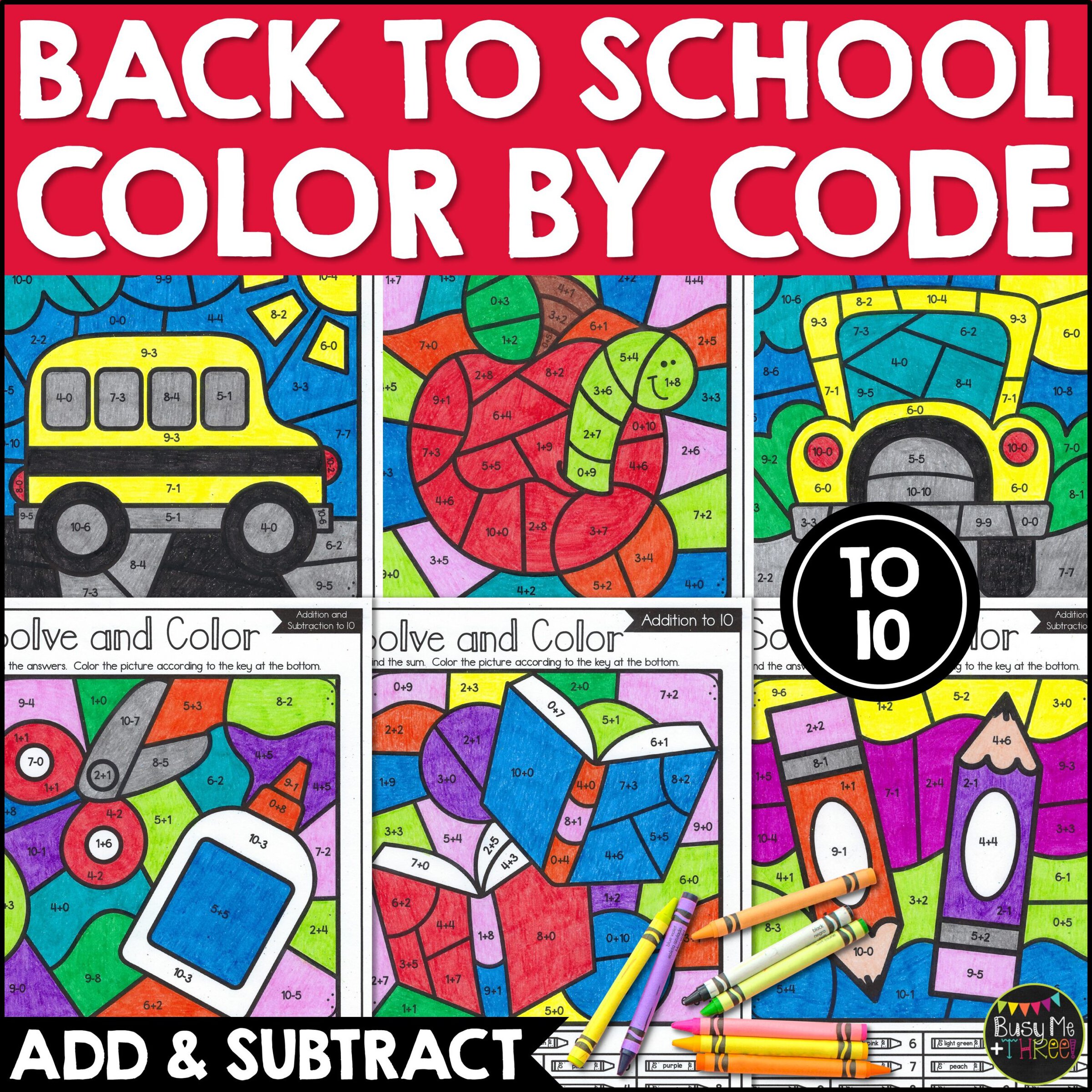 Back to School Color by Code Math Activities K-2
