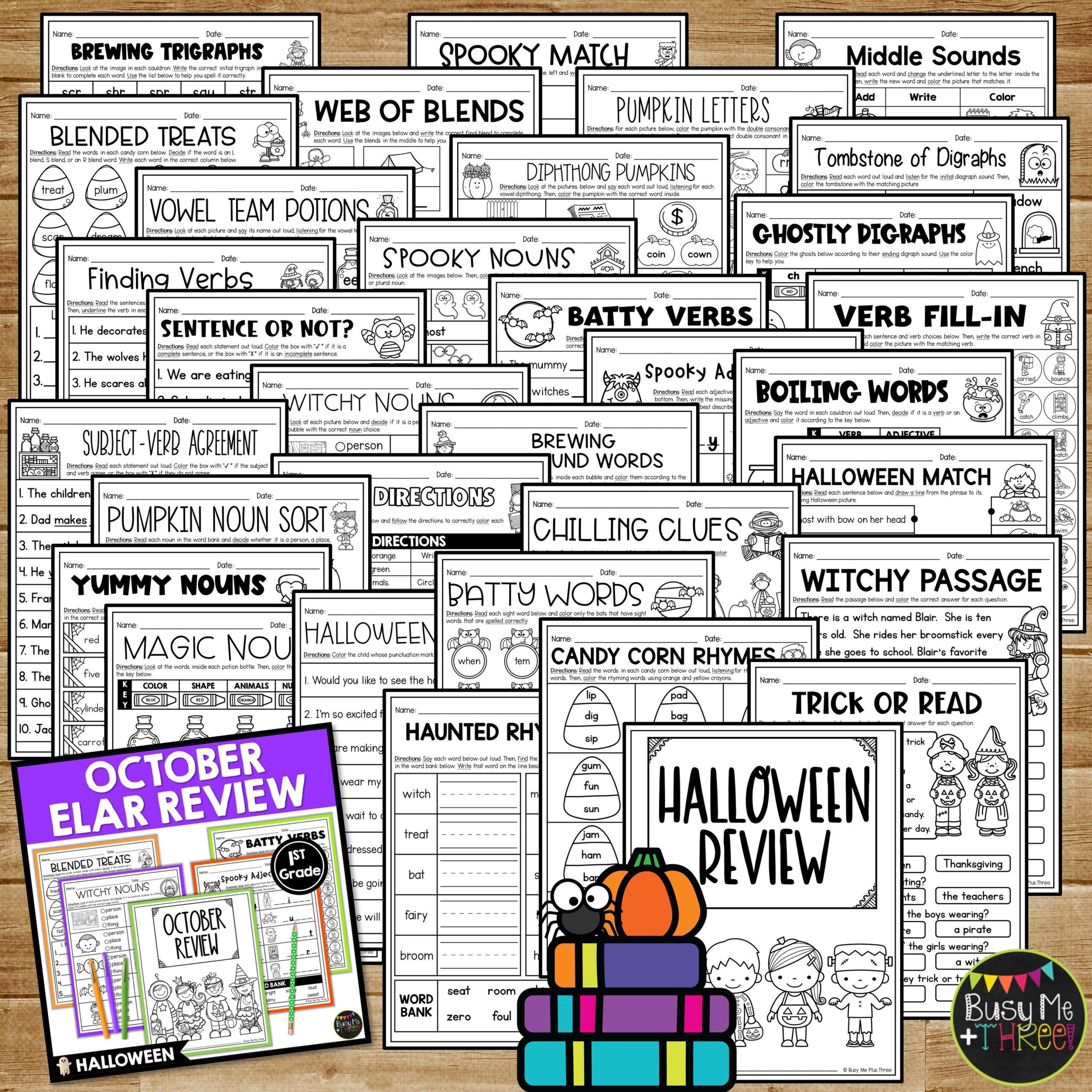 1st Grade Halloween ELA Review No Prep Printables - Image 2