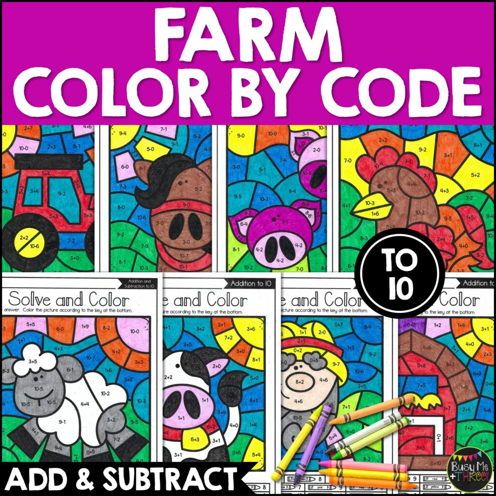 Farm Color by Code Addition Subtraction to 10 - Teaching Ideas Made Easy