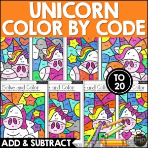 Unicorn Color by Code Addition Subtraction to 20