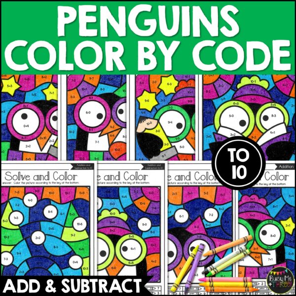 Penguin Color by Code Math Addition Subtraction No Prep - Teaching ...