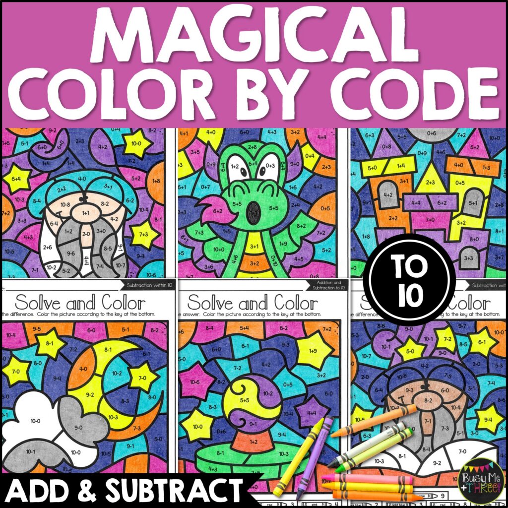 Magical Color by Number Addition Subtraction K-1 - Teaching Ideas Made Easy