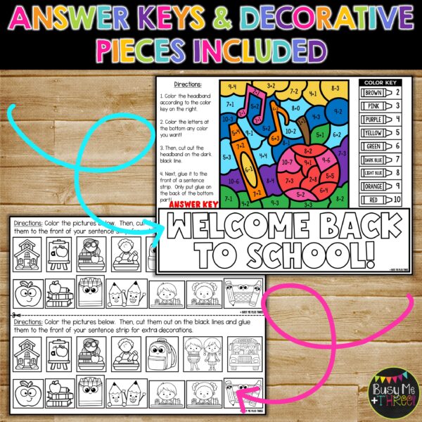 Back to School Color by Code Headbands K-1 Math - Teaching Ideas Made Easy