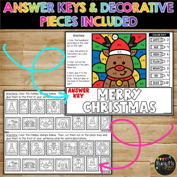 Christmas Color by Code Headbands Addition Subtraction - Teaching Ideas ...